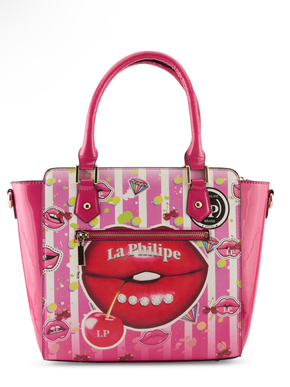 La Philipe Juicy Lips Satchel Convertible Crossbody Handbag in Pink NWT’S